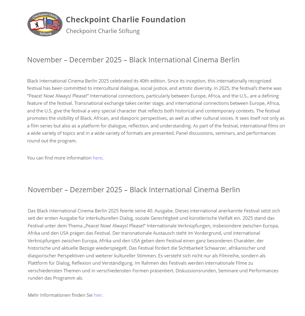 40. Black International Cinema Berlin 2025 - Checkpoint Charlie Foundation