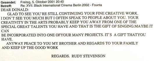 e-Mail von Rudy Stevenson, 2001